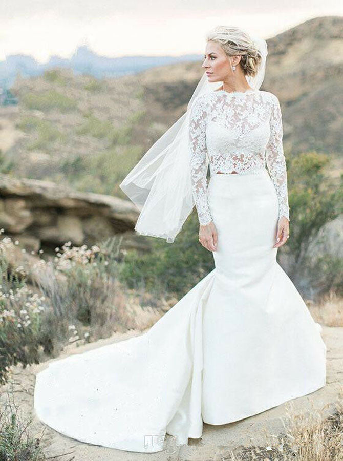 Illusion Fitted Wedding Dresses,Bridal Dress with Long Sleeves,WD00449