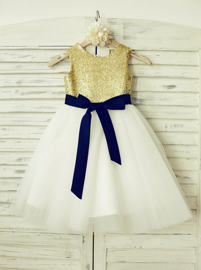 Flower girl dresses hotsell navy blue and gold