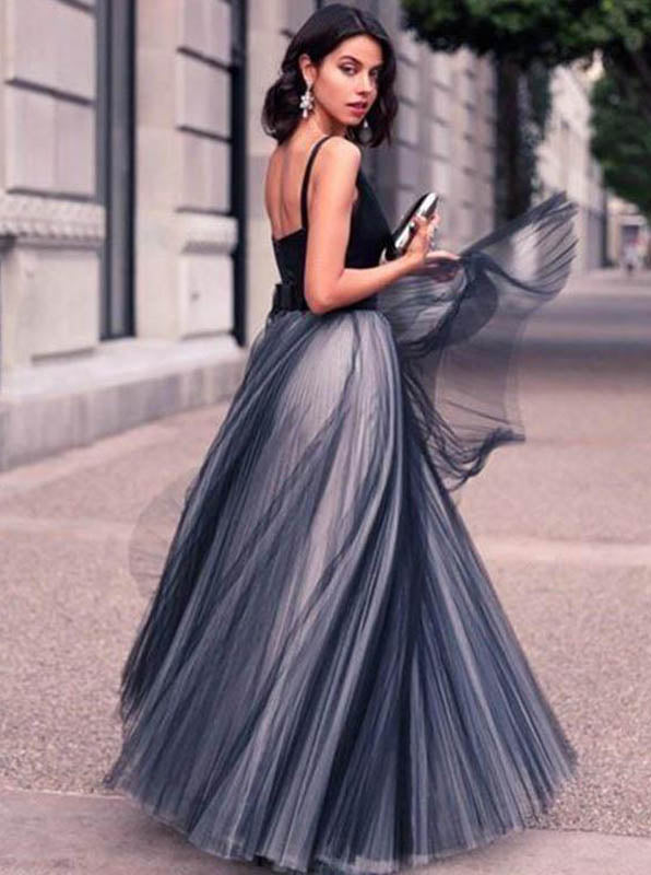 Fitted Elastic Satin Evening Dress with Straps,Modest Prom Dress