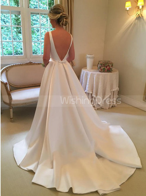 A-line Satin Wedding Dress with Straps,Simple Wedding Dress,WD00649 -  Wishingdress