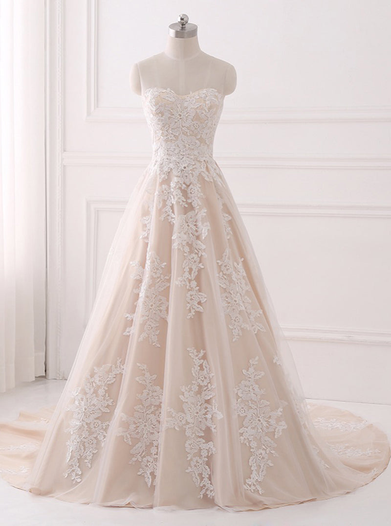 A-line Wedding Dresses,lace Wedding Dress,elegant Bridal Gown,straples 