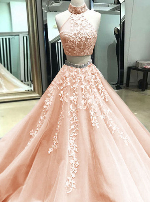 Beautiful Two Piece Prom Gown with Floral,Tulle Princess Prom