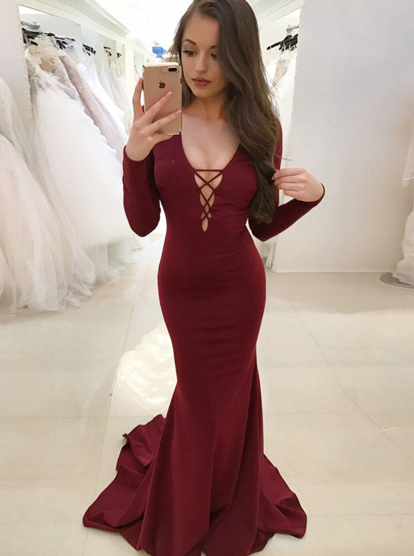 Maroon Mermaid Prom Dresses