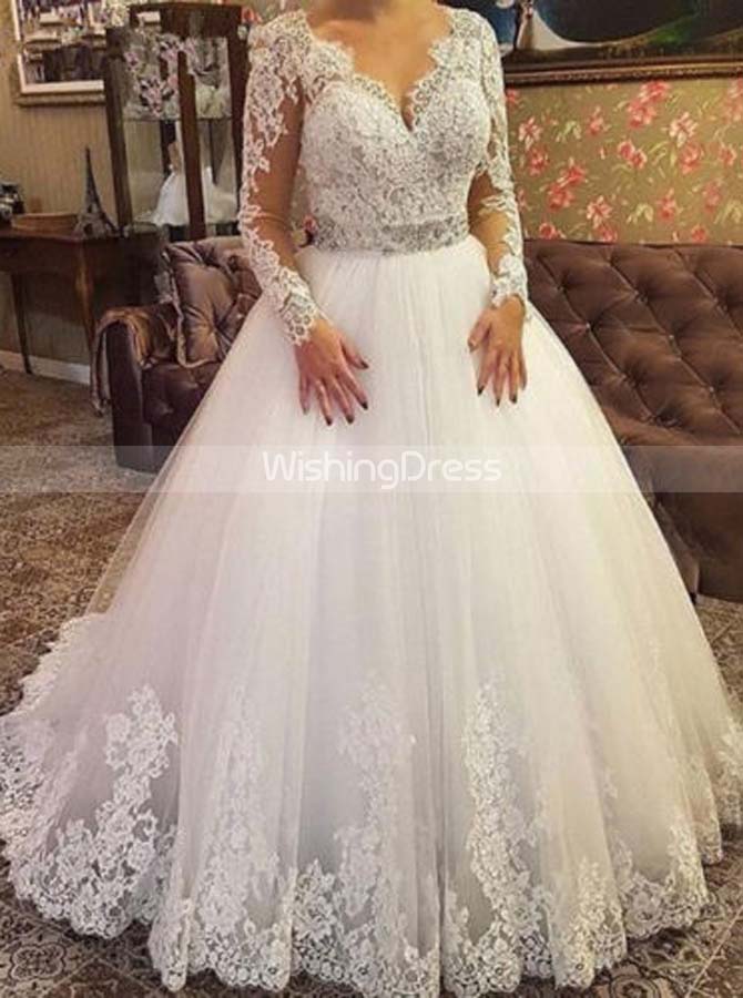 Simple Modest Ball Gown Wedding Dresses with 3/4 Sleeves VW1398