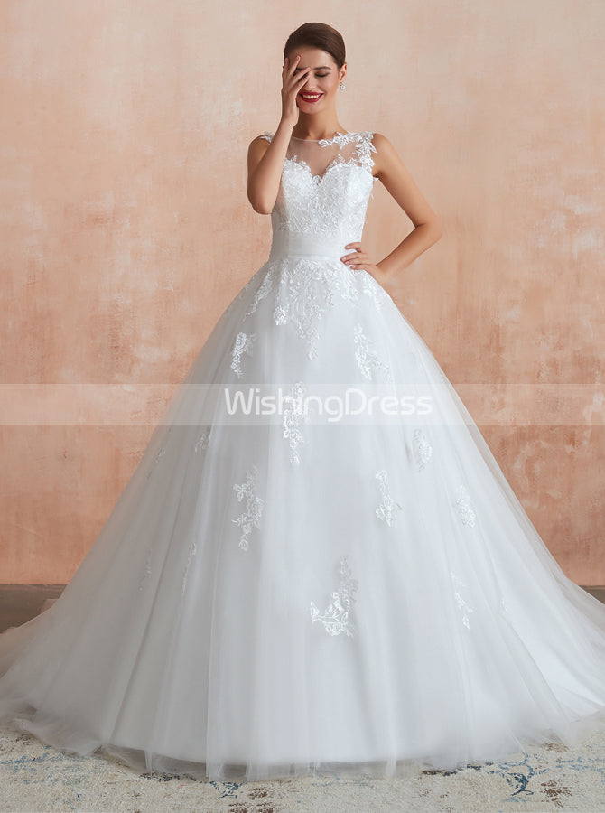 Illusion neckline ball gown clearance wedding dress