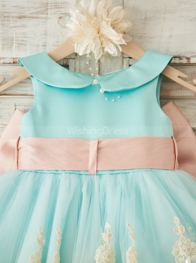 Mint Green and Gold Flower Girl Dress