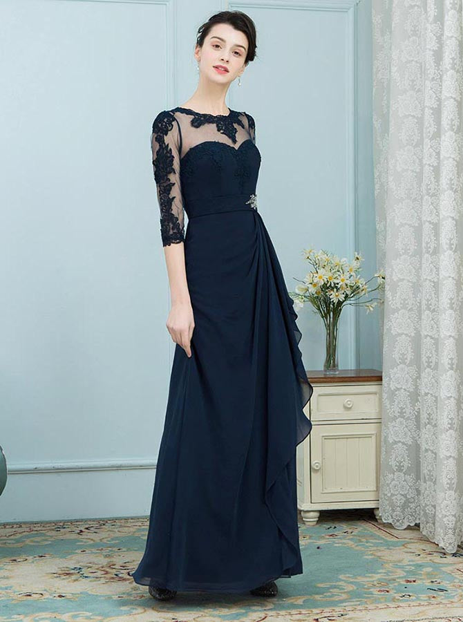 Dark Navy Mother of the Bride Dresses Mother Dress with Sleeves