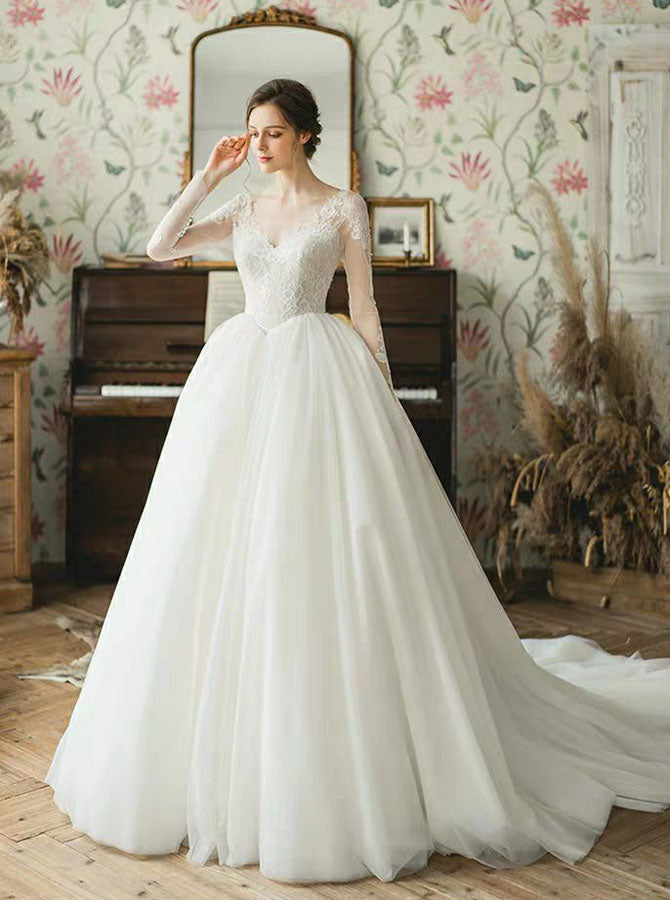 Blush Wedding Dresses,Off the Shoulder Wedding Dress,Wedding Dress with  Sleeves,WD00133