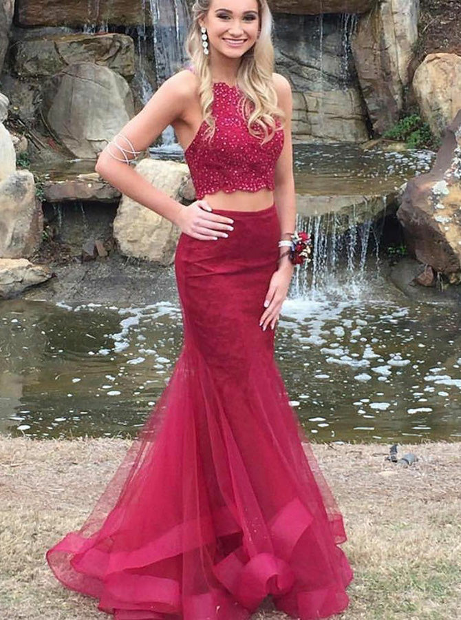 Two piece cheap mermaid prom dress