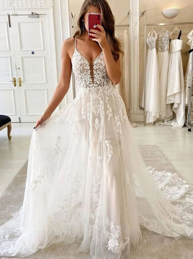Bohemian Lace and Floral Wedding Dress
