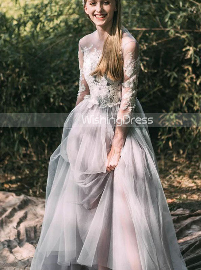 Grey Lace Wedding Dress