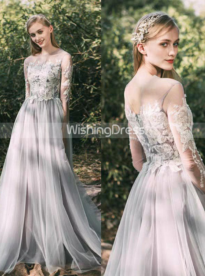 Grey Lace Wedding Dress