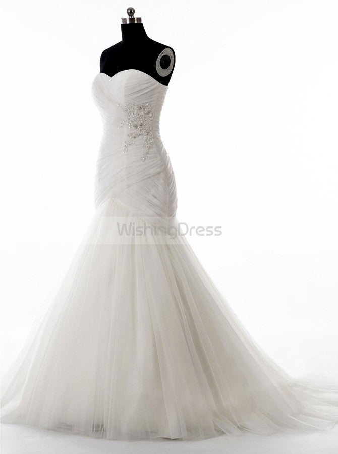 Ivory Wedding Dress,Tulle Wedding Dress,Strapless Bridal Dress,Mermaid -  Wishingdress