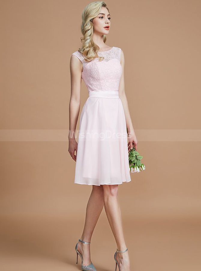 knee length blush pink bridesmaid dresses