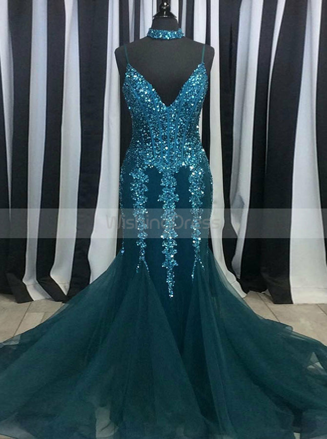 Green Mermaid Beaded Satin Prom Party Pageant Dress Evening Formal