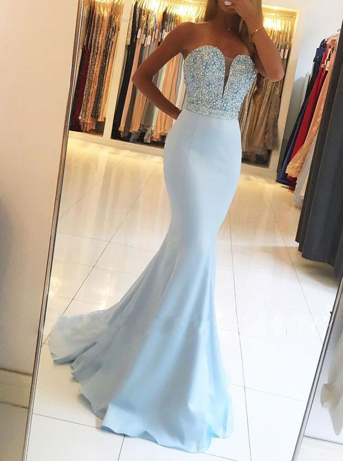 Baby Blue Fitted Prom Dresses