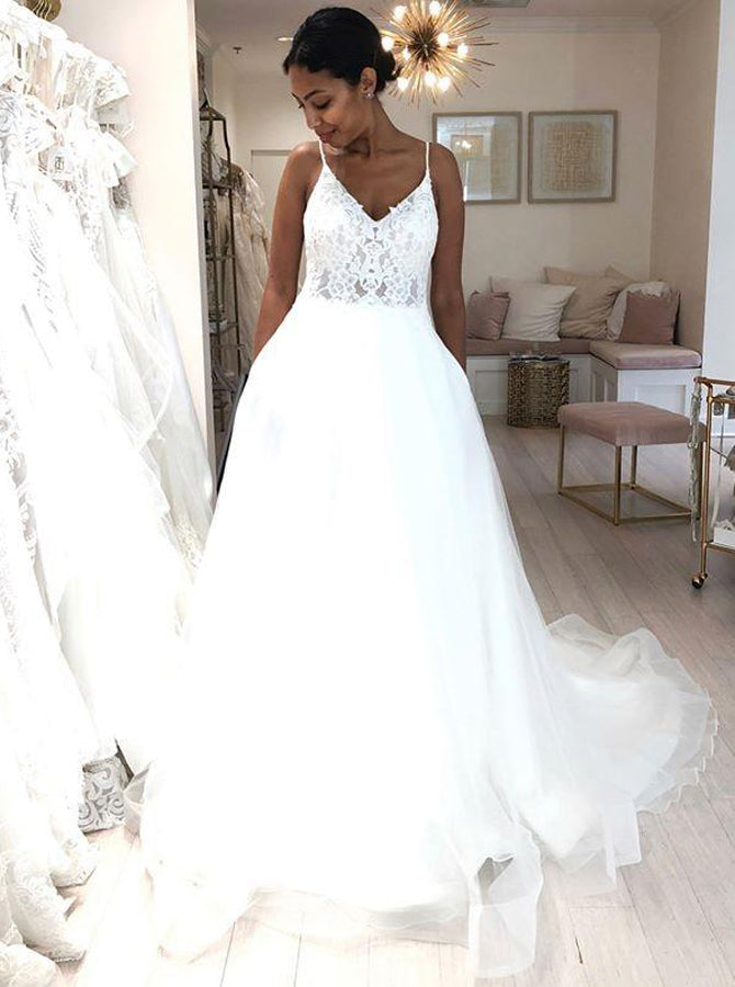 Simple Long Spaghetti Strap Wedding Dress for $169.99 – The Dress