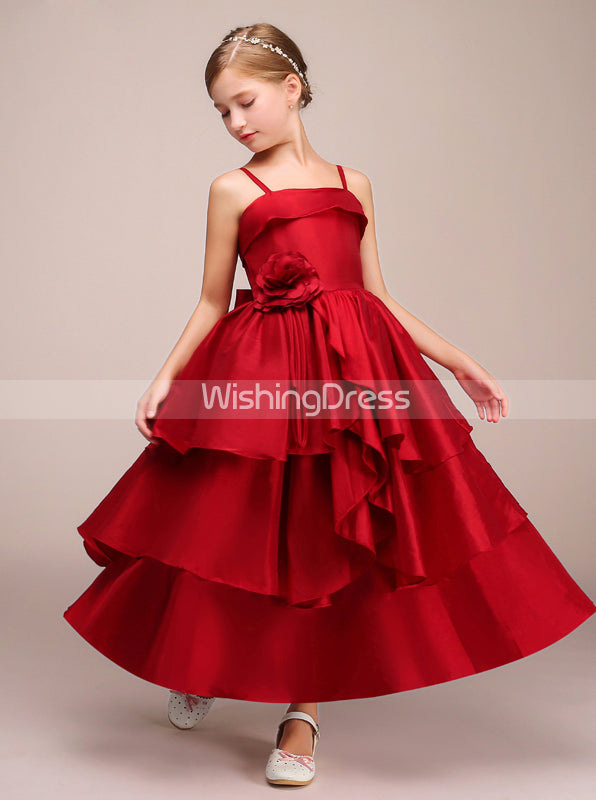 Red Layered Junior Bridesmaid Dress,Satin Junior Party Dress,JB00034 -  Wishingdress