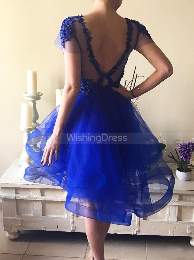 Royal Blue Homecoming Dresses,Homecoming Dress with Sleeves,Layered Tu -  Wishingdress
