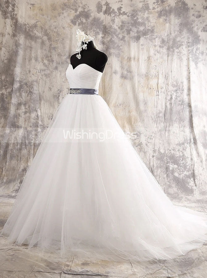 Lace Sweetheart Strapless Tulle Belted A-line Wedding Dress