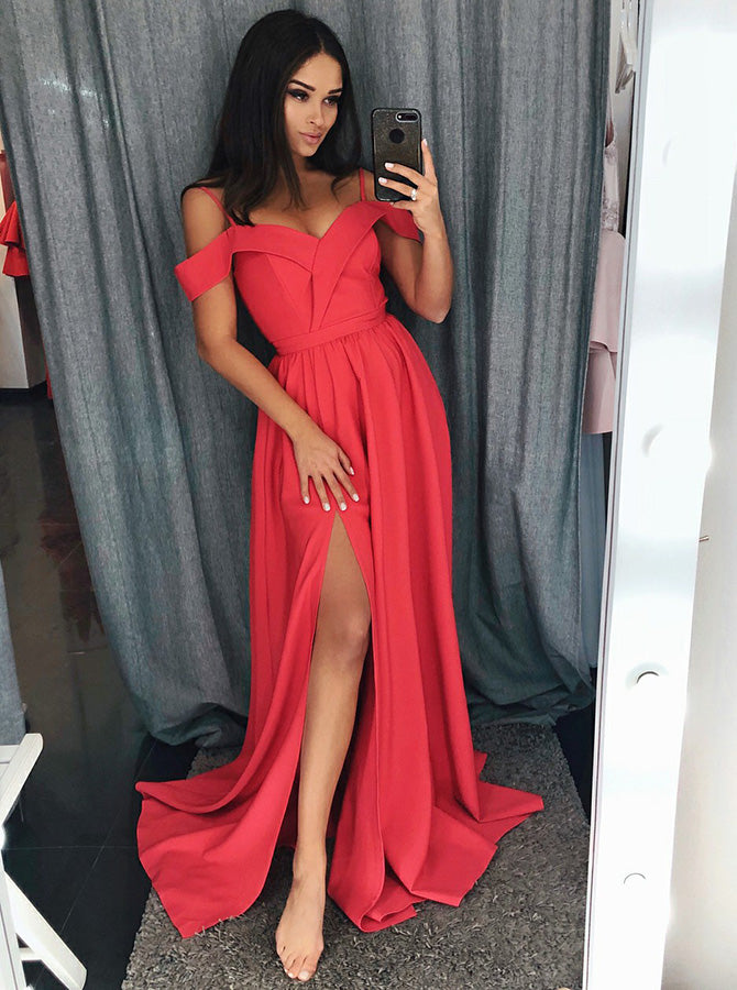 Simple prom dress outlet with slit