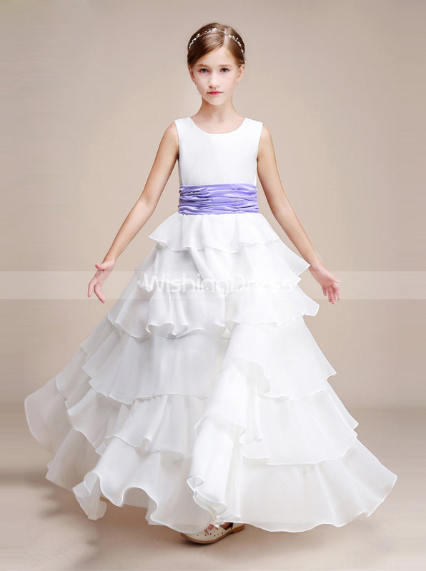 White Junior Bridesmaid Dresses Layered Chiffon Junior Bridesmaid Dress Flower Girl Dress JB00010