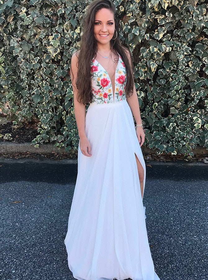 floral embroidered prom dress