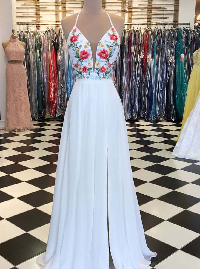 floral embroidered prom dress