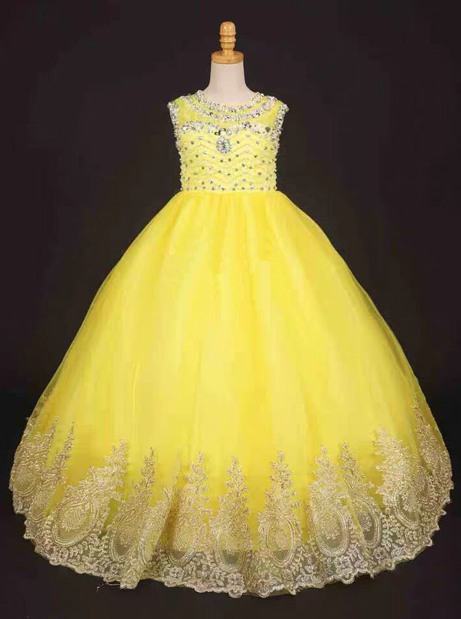Custom One-Of-A-Kind yellow Glitz WINNING Pageant Gown Teen Girls Size 10/12/14