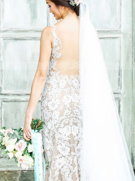 Sheath Lace Wedding Dress,Champagne Destination Wedding Dress,WD00943