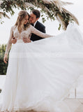 Elegant Long Sleeve Wedding Dress,Destination Bridal Gown,WD00947