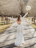 Long Sleeve Lace Wedding Dress,Backless Wedding Dress,WD00955