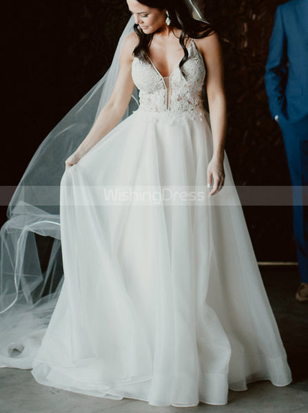 A-line Destination Wedding Dress,Crisscross Open Back Wedding Dress,WD00956