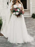 Timeless A-line Wedding Dress,Long Sleeve Plus Size Bridal Dress,WD00960