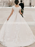 A-line Cap Sleeve Wedding Gown,Classic Bridal Dress,WD00962