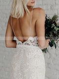 Spaghetti Straps Lace Wedding Dress,Fit And Flare Bridal Gown,WD00968