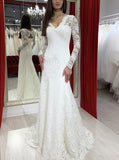 Lace Wedding Dress With Long Sleeves,Fit And Flare Bridal Dress,WD00975