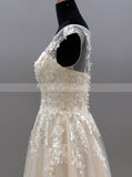 A-line Tulle Wedding Dress,Champagne Lace-appliqued Bridal Gown,WD01001