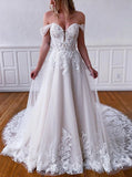 Elegant A-line wedding Dress,Off The Shoulder Bridal Dress,WD00994
