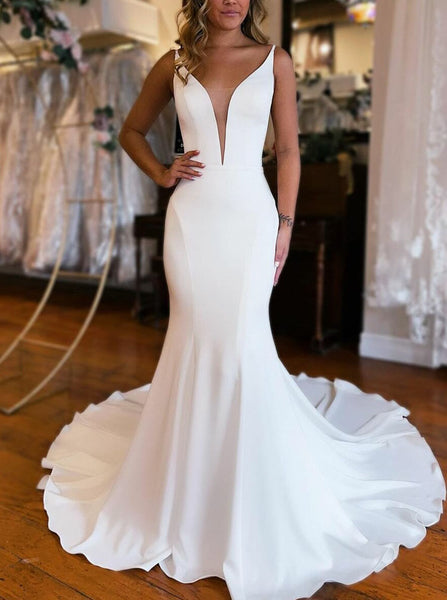 Modern Fit And Flare Wedding Dress,Blackless Bridal Dress,WD00995