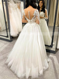 A-line Wedding Dress With Sleeves,Illusion Neckline Bridal Gown,WD00996