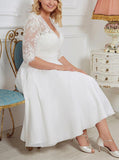 Plus Size Tea Length Wedding Dress,Destination Wedding Dress With Sleeve,WD01002