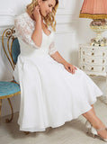 Plus Size Tea Length Wedding Dress,Destination Wedding Dress With Sleeve,WD01002