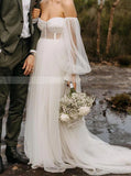 Sweetheart Neckline Destination Wedding Dress,Wedding Dress With Detached Sleeve,WD01003