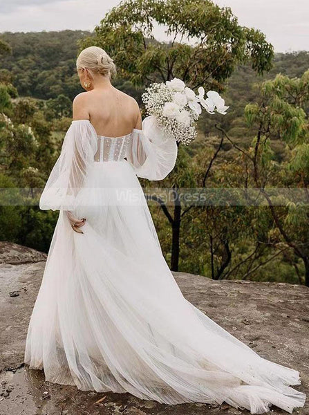 Sweetheart Neckline Destination Wedding Dress,Wedding Dress With Detached Sleeve,WD01003