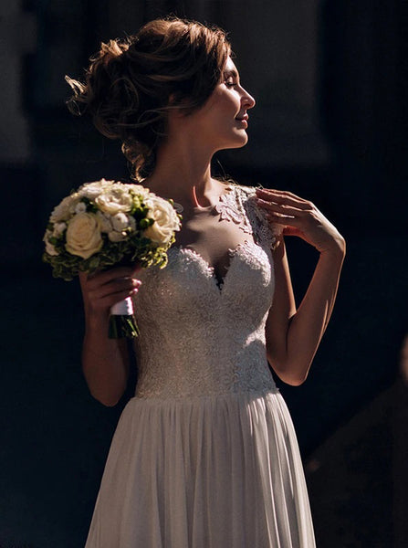 Beach Chiffon Wedding Dress,Lace Up Back Casual Wedding Dress,WD01008