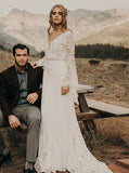 Boho Wedding Dress,Bell Sleeve Lace Bridal Dress,WD01009