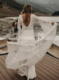 Boho Wedding Dress,Bell Sleeve Lace Bridal Dress,WD01009