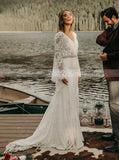 Boho Wedding Dress,Bell Sleeve Lace Bridal Dress,WD01009