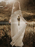 Boho Wedding Dress,Bell Sleeve Lace Bridal Dress,WD01009